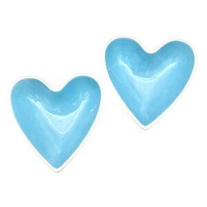 Happy Valentines Day Set Of 2 Blue Heart Bowls Dishwasher Microwave Safe 6 in